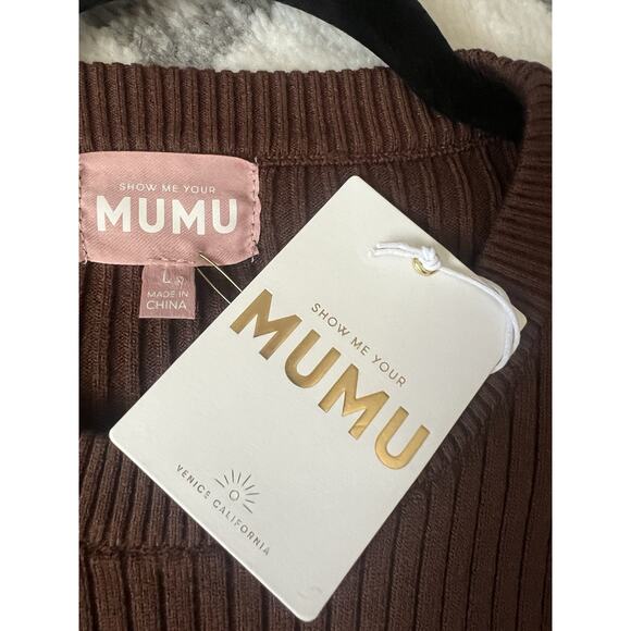 SHOW ME YOUR MUMU Fran Chocolate Brown Ribbed Faux Fur Cuffs Top Sz L NWT - Picture 6 of 10